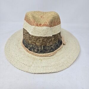 Scala Collezione Toyo Straw Sun Hat Striped Wide Brim Fedora One Size 57cm